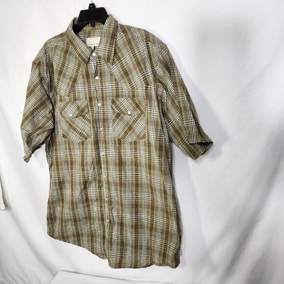Eagle Crest Men's Shirt Size XLT Green Pearl Snap Up Plaid Western Short Sleeve - Picture 5 of 9